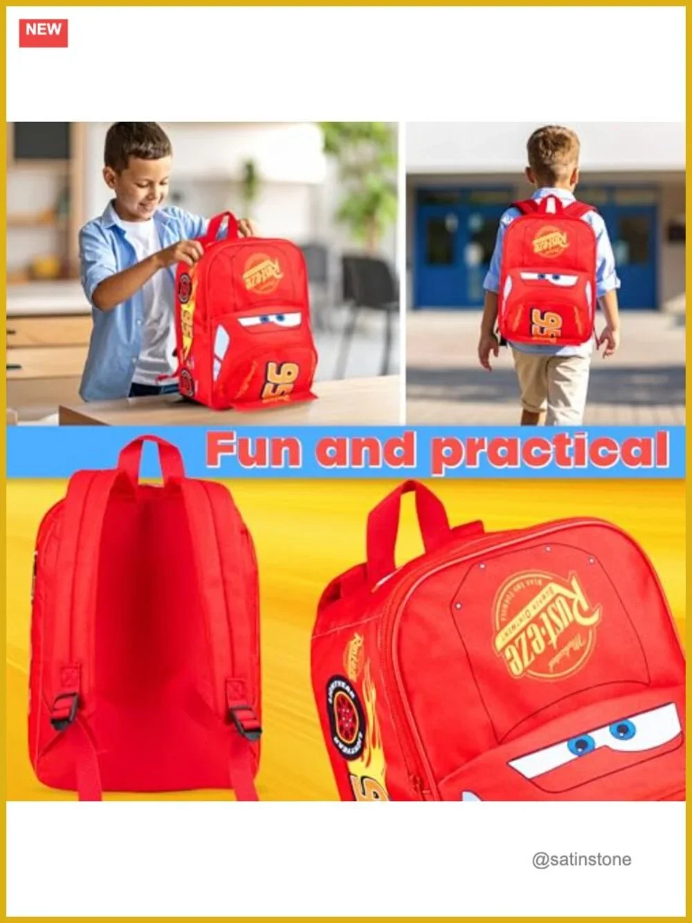 Lightning McQueen Mini Backpack for Kids School Travel Daycare Rucksack